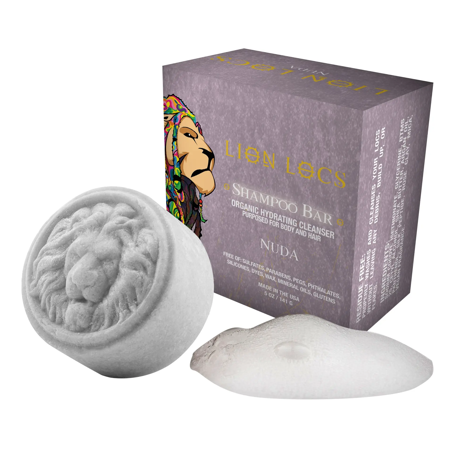 Lion Locs Shampoo & Conditioner Bar for Dreadlocks, Curls & Natural Hair – Residue-Free Sulfate-Free 3-in-1 Cleansing Bar | Nuda