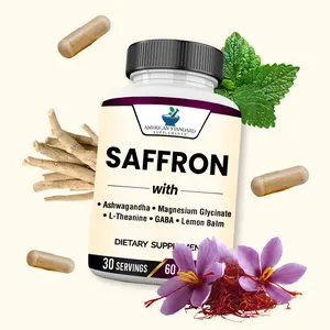 American Standard Supplements Saffron Extract 100mg Per Serving with Magnesium Glycinate, Ashwagandha, L-Theanine, GABA, Lemon Balm, Vegan, Non-GMO, 60 Capsules