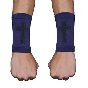 Faith Cross Navy Wrist Support Sleeves