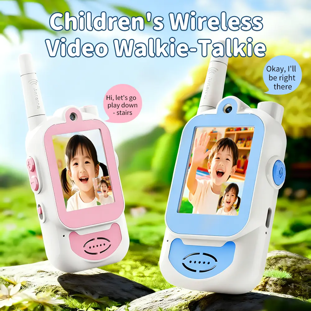 Portable Kids Walkie Talkies 2-Pack - Rechargeable Intercom, Photo & Video Camera, No Lithium Ion Batteries, Fun Communication Toy for Ages 3-12