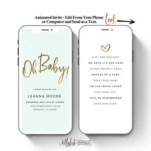 Simple Baby Shower Video Invitation Canva Template in Mint. Send Today!