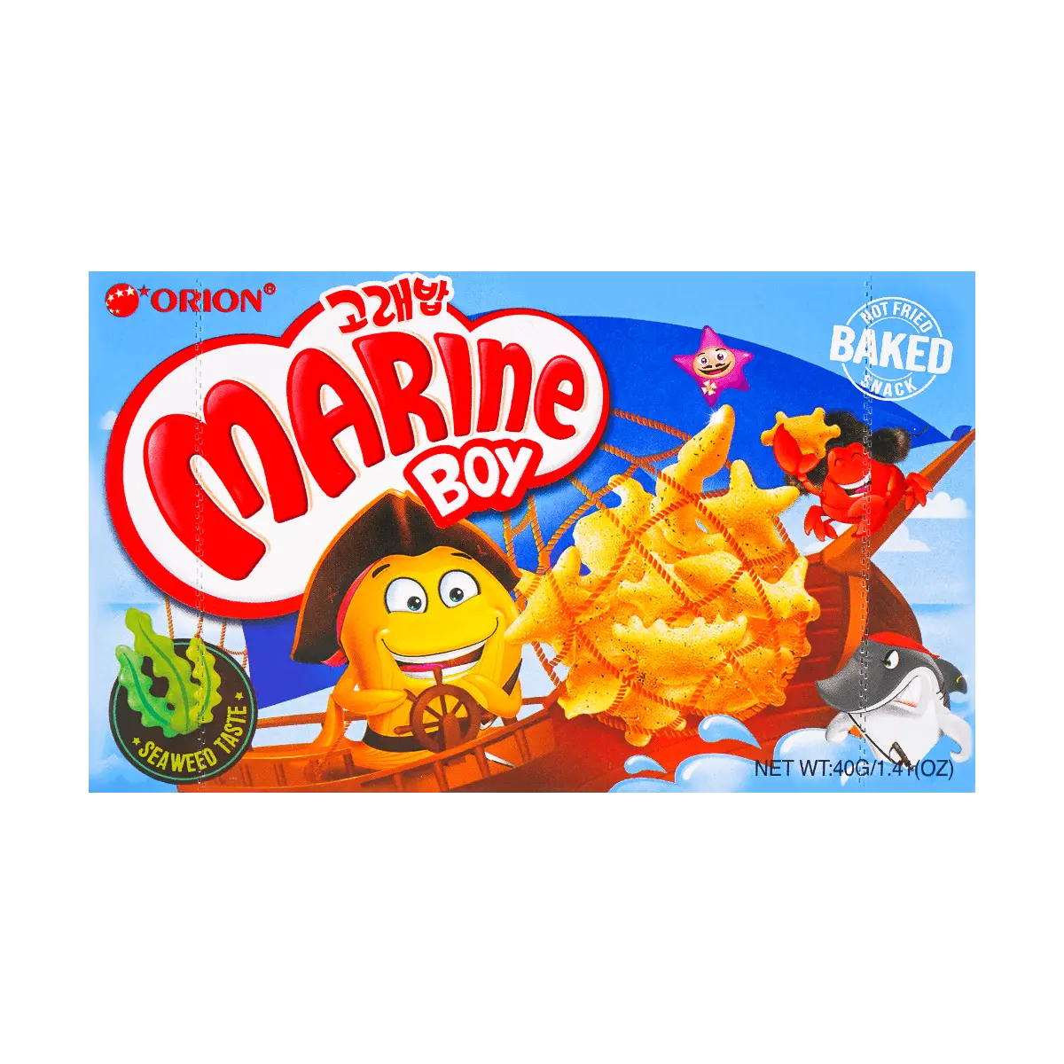 ORION Marine Boy Crunchy Seaweed Flavor Crackers - Salty Korean Dessert, 1.41oz Snack Crispy