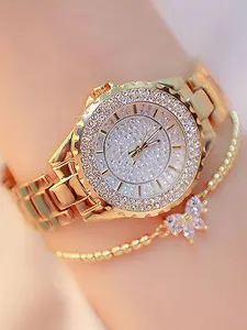Women's Elegant Fashion Rhinestone Decorated Quartz Watch & Butterfly Decor Bracelet Set, Exquisite Trendy Wristwatch & Bracelet, Fashionable Watch Set As Gift, without Box, Glamour Set, Trendy Jewelry Set