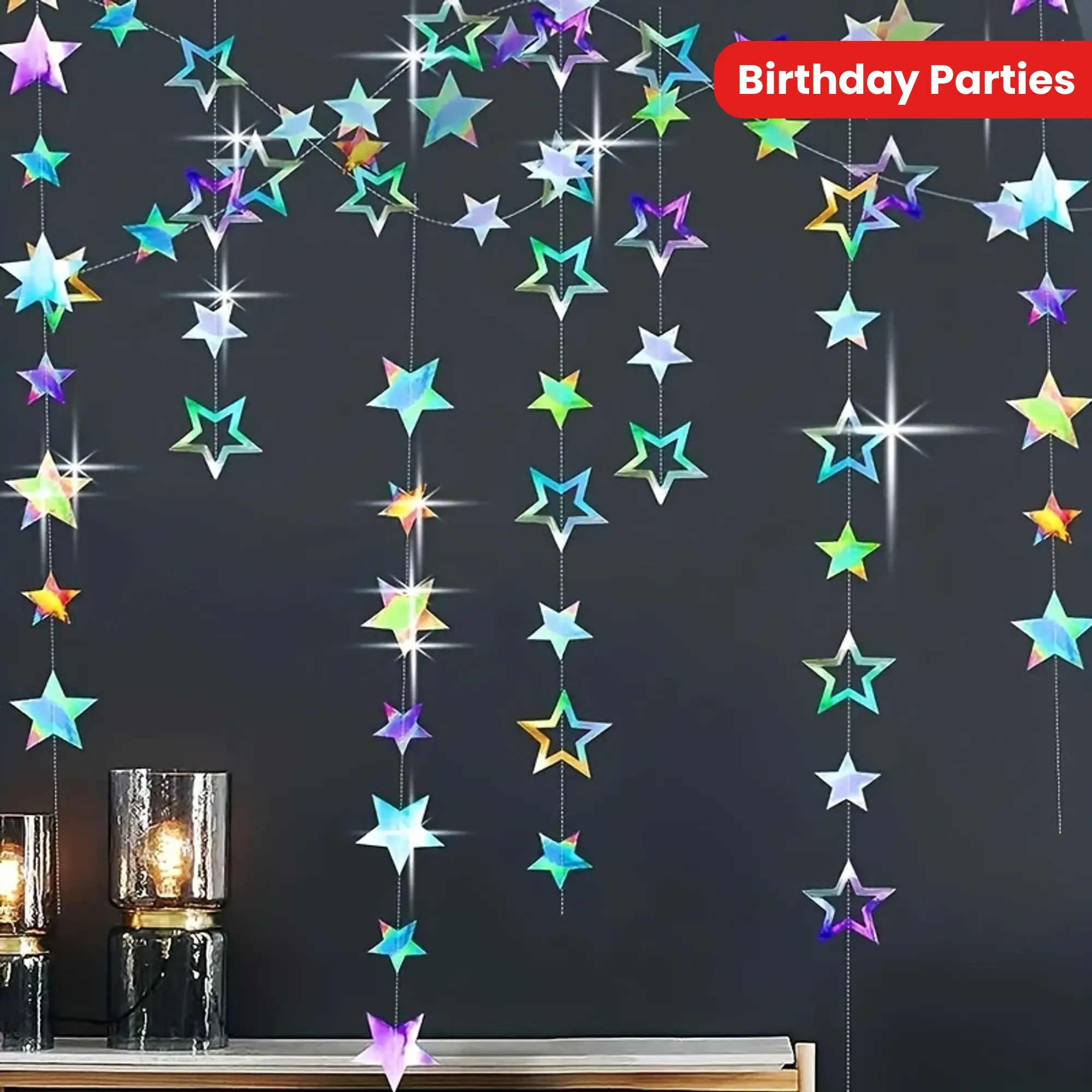 Sparkling Hollow Star Garland -157.48 Inch Laser Cut Paper, Suitable for Weddings, Bridal Showers, Christmas and Birthday Parties, Halloween Decoration, Wedding Decoration, Wedding Decoration, Party Decoration, Birthday Party Decorations