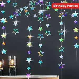Sparkling Hollow Star Garland -157.48 Inch Laser Cut Paper, Suitable for Weddings, Bridal Showers, Christmas and Birthday Parties, Halloween Decoration, Wedding Decoration, Wedding Decoration, Party Decoration, Birthday Party Decorations