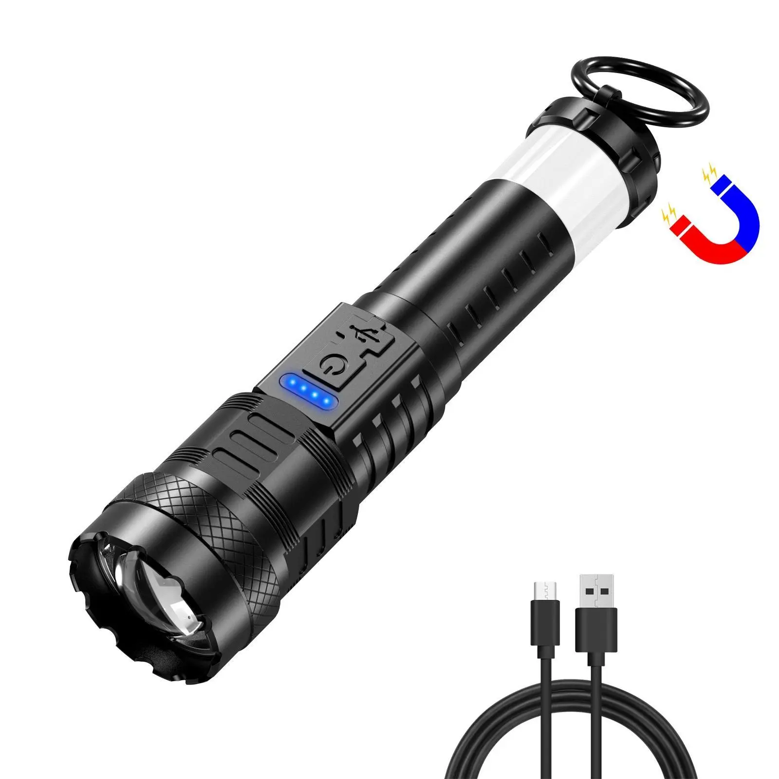 Strong Light Laser Flashlight USB Rechargeable with 8 Light Modes, International Rescue Lights, High Lumens, Emergency Red and Blue Lights, Strong Magnetic Attraction, White Flashlightfor Hiking, Garage, Garden, Camping, Emergency, Best Gifts