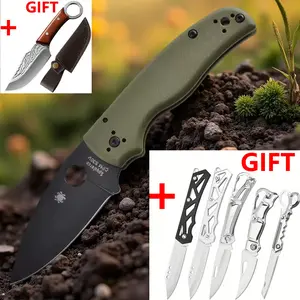 green C229 Outdoor Camping EDC G10 Handle Folding Knife Survival Hunting Knife Portable Pocket Knife With Back Clip Knives