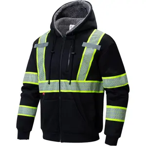 Hi Vis Safety Hoodie for Men Women Fleece Lined Class 3 High Visibility Sweatshirt Reflective Jacket