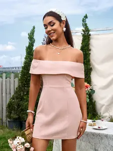 Parthea Solid Color Cold Shoulder Off-neck Bodycon Dress,Party Outfit,Hip Tight Dress