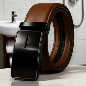 Men's Leather Ratchet Belt with Automatic Buckle Adjustable Micro-Size for Casual & Formal Wear Stylish Durable Fashion Accessory ( Size 34 to 38)