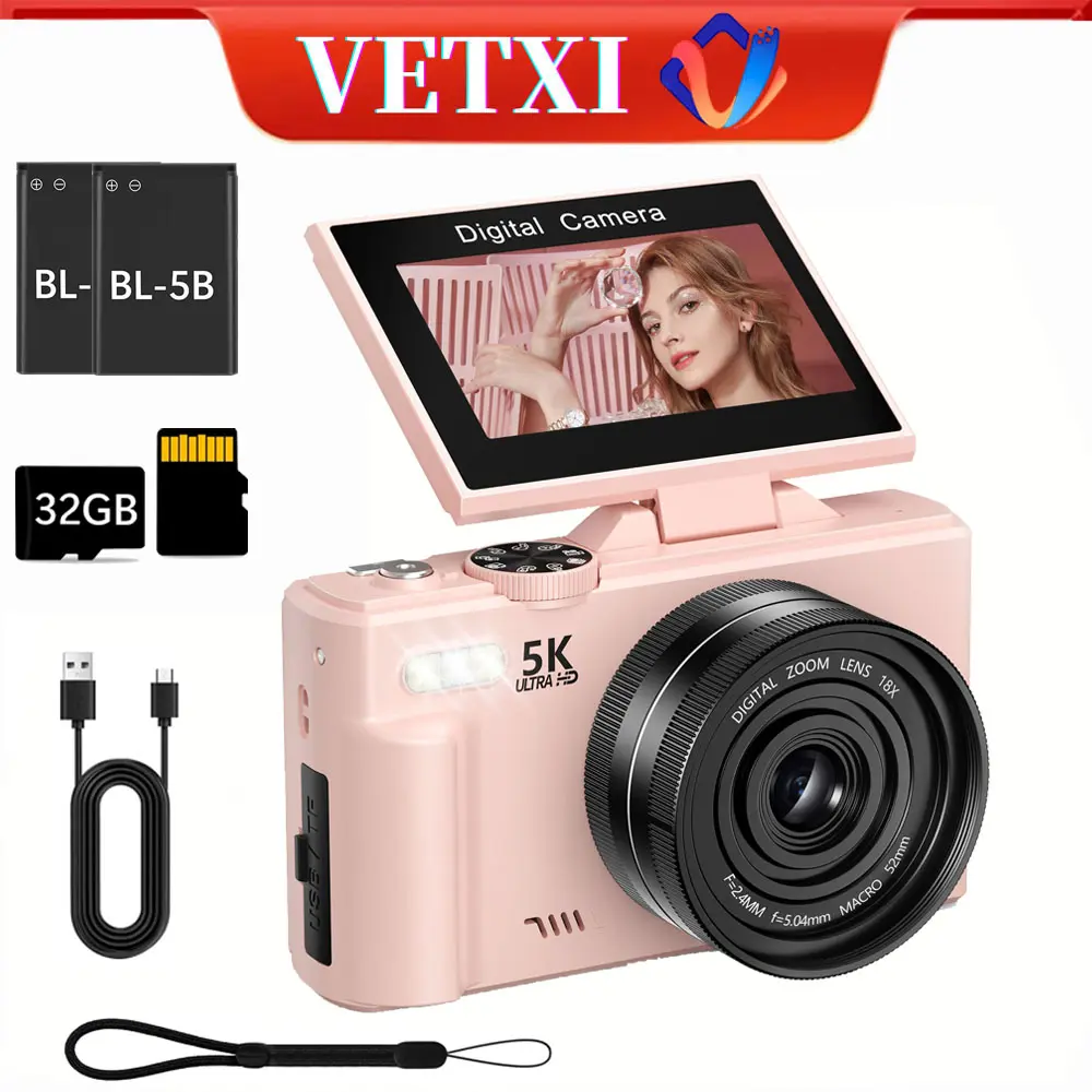 75MP CMOS Wide-Angle Rechargeable Point & Shoot Camera for Seniors - UHD Autofocus, 18x Zoom, 3-Inch 180° Flip Selfies Screen, Built-In WiFi, Flash, 32GB Micro SD Card, 2 Batteries, MP4 Clips, Custom Recording, Vlogging Camera