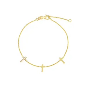 14K Gold Triple Cross Diamond Bracelet