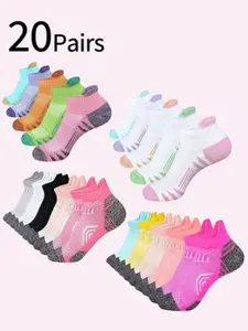 20 Pairs Women's Running Socks, Marathon Sports Socks, Athletic Socks, Shock Absorption, Thick Cotton Bottom, Short Cuff, All Seasons, Unisex