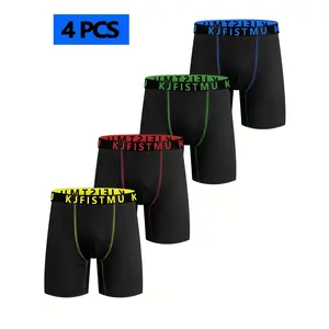 KJFISTMU 4-Pack Men's Color-Block Boxer Briefs with Multicolor Waistband & Striped Trim Breathable Low-Rise Athletic Underwear Opaque Full-Coverage Briefs for Gym Workout & Casual Attire Comfort Fit Menswear Socks