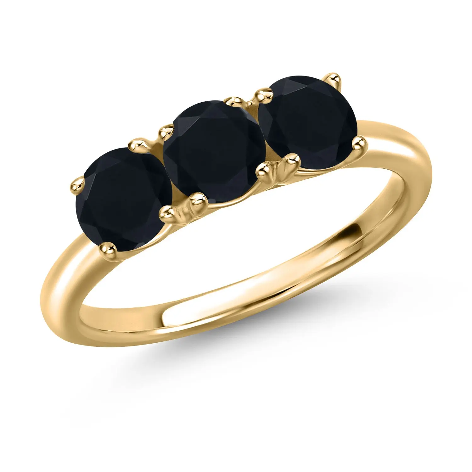10K Yellow Gold Black Onyx Engagement Ring For Women | 1.43 Cttw | Round 5MM | Gemstone December Birthstone