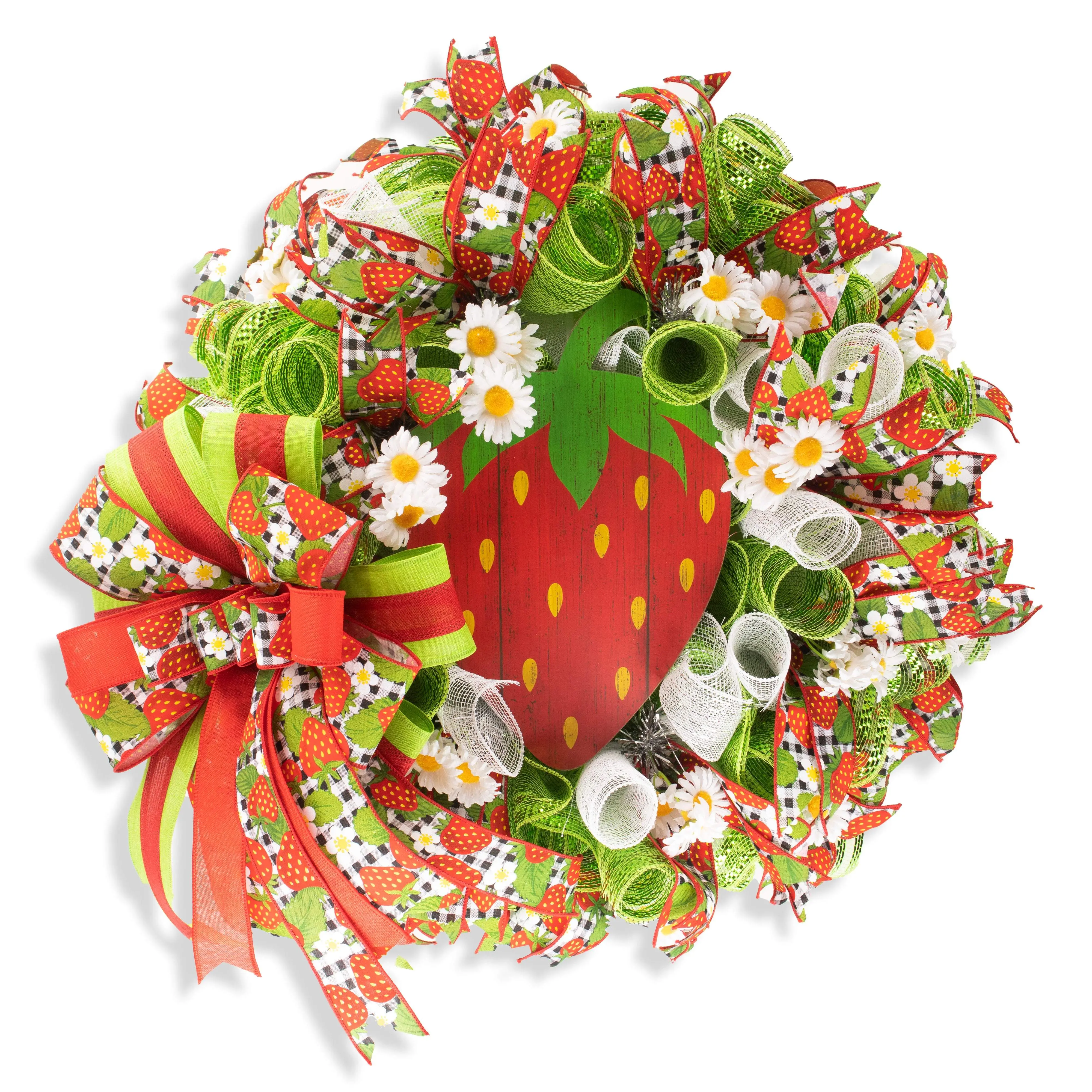 Strawberry wreath, everyday, farmhouse, red, green, W04231A