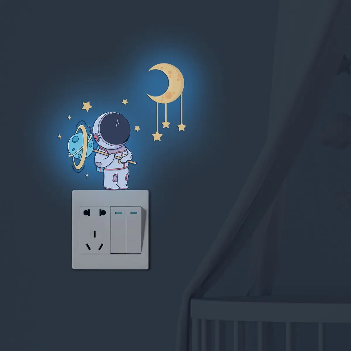 Glow in the Dark Astronaut Star Moon Switch Stickers, Kids Room Wall ...