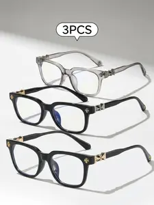3PCS New Square Glasses, Unisex, Stylish Light Luxury Elegant Artsy Business Style Frames, Multiple Styles Available, Perfect Gift for Him, Suitable for Daily Wear and Decorative Photography Glasses