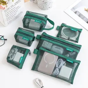 6-Piece Mesh Storage Bags, Zipper Design, Transparent, Multi-Size Portable Organizer, Ideal for Cables, Keys, Cosmetics, Travel, Home Use, Travel Storage Pouch