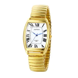 OIDEA Couple Rectangle Stretch Band Watch with Roman Numerals, Slim Stainless Steel Quartz Wristwatches