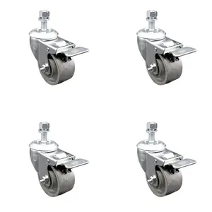 212 MAIN Semi Steel Cast Iron Swivel Threaded Stem Caster, Set of 4, with 3x1.25 in. Silver Lockable Wheels, 0.38 in. Stems (Model SCC-TSTTL20S314-SSS-381615-4)