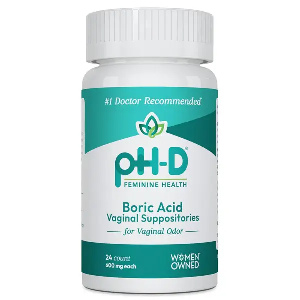 pH-D Feminine Health - 600 mg Boric Acid Suppositories - Woman Owned - for Vaginal Odor Use - 24 Count
