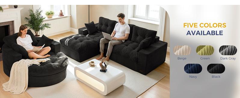 【3 Package Shipping】MAXYOYO L Shape Sectional Sofa Couch and Round Chaise Lounge, Modern Cloud Couch with Ottoman, Comfy Sofa with Layered Cushion, Tufted Upholstered Sleeper Chair for Living Room, No Assembly Required 【3 Package Shipping】MAXYOYO L Shape Sectional Sofa Couch and Round Chaise Lounge, Modern Cloud Couch with Ottoman, Comfy Sofa with Layered Cushion, Tufted Upholstered Sleeper Chair for Living Room, No Assembly Required