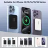 Xinmw Magnetic Power Bank 10000mAh Wireless Portable Charger with USB-C Cable LED Display Foldable Battery Pack for iPhone17/ 16/15/14/13/12/Pro/Pro Max Series Charging Compact Silicone Black fold