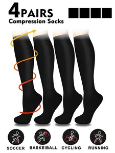 Unisex Compression Socks 4-Pack, Sports Fit Socks, 20-30 Mmhg Support, Knee-High Design for Running & Athletic Performance, Promotes Blood Circulation