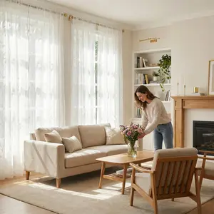 4-Panels 34x84 Inches & 52x84 Inches Sizes,Woven Rod Pocket Sheer Curtains, Embroidery Design with Natural Light Filtering, Elegant Home Decoration Curtain for Living Room FT7433/FT7005,summervibes