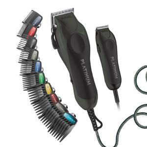 Wahl USA Pro Series Platinum Corded Clipper & Corded Trimmer for Home Haircutting with Color Coded Guide Combs – Model 79804-100 Clippers And Trimmers Set Hair Cutting Kit