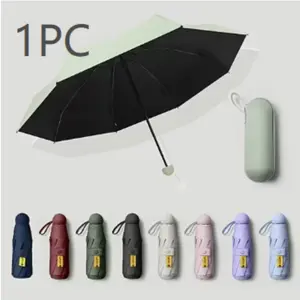Compact Folding Umbrella with Travel Bag, Lightweight Portable Design, Rain and Sun Use, Manual Opening, Multiple Colors Available