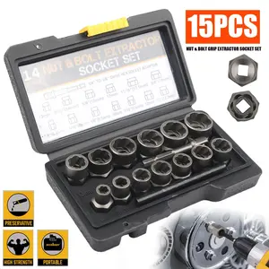 15 Pcs Bolt Extractor Kit Nut Removal Tool Set Extractor Socket Tool Bolts Nuts