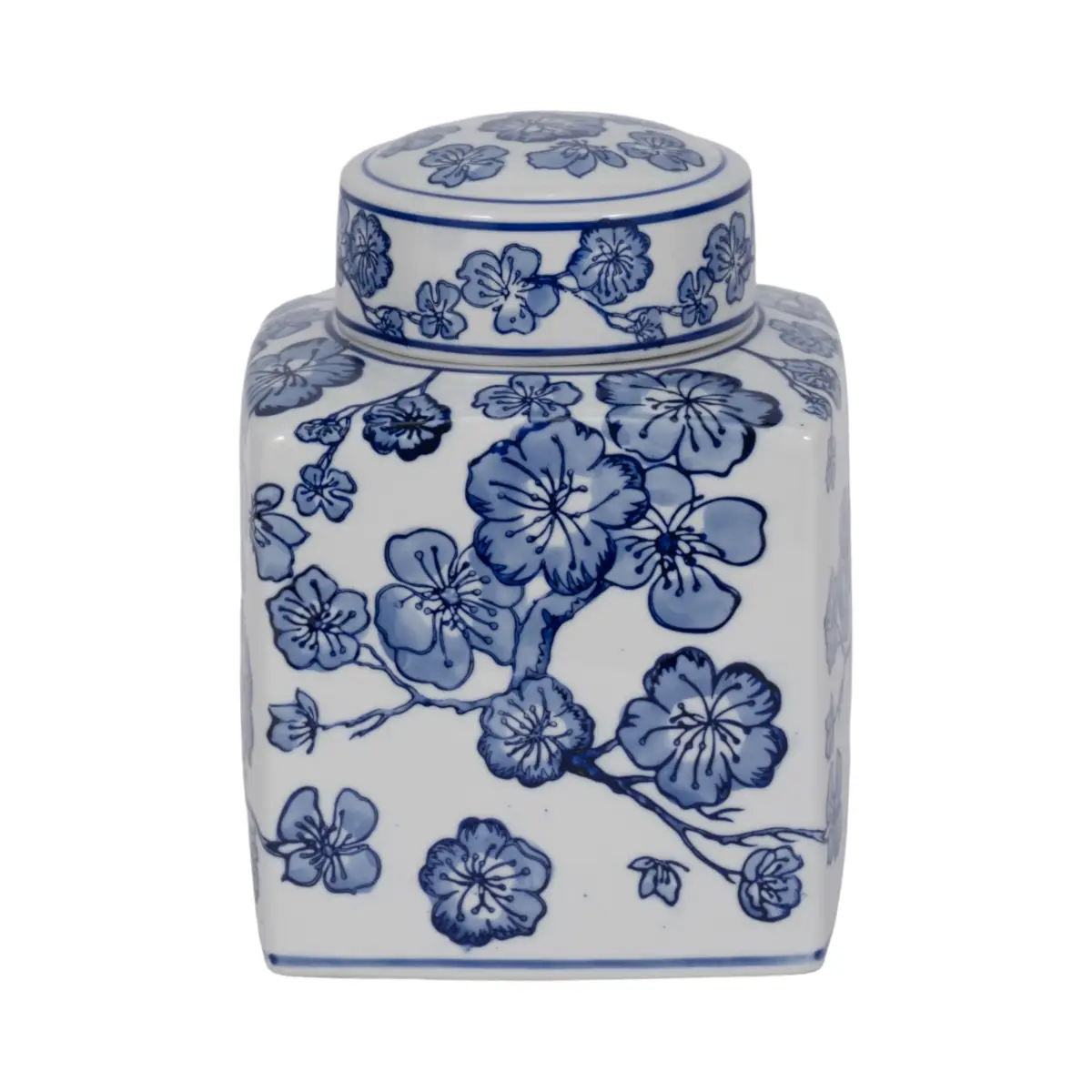 Sagebrook Home 20372-01 8 in. Traditional Blue-White Ceramic Cherry Blossom Chinoiserie Jar Vase, Wall-Mountable Room Home Decor Piece