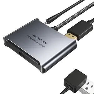 Warrky PSVR2 PC Adapter with Aluminum Shell & Nylon-Braided Cable Compatible with PSVR2 AR Glasses Portable Monitor DP 1.4 Cable 15W Power Supply Included