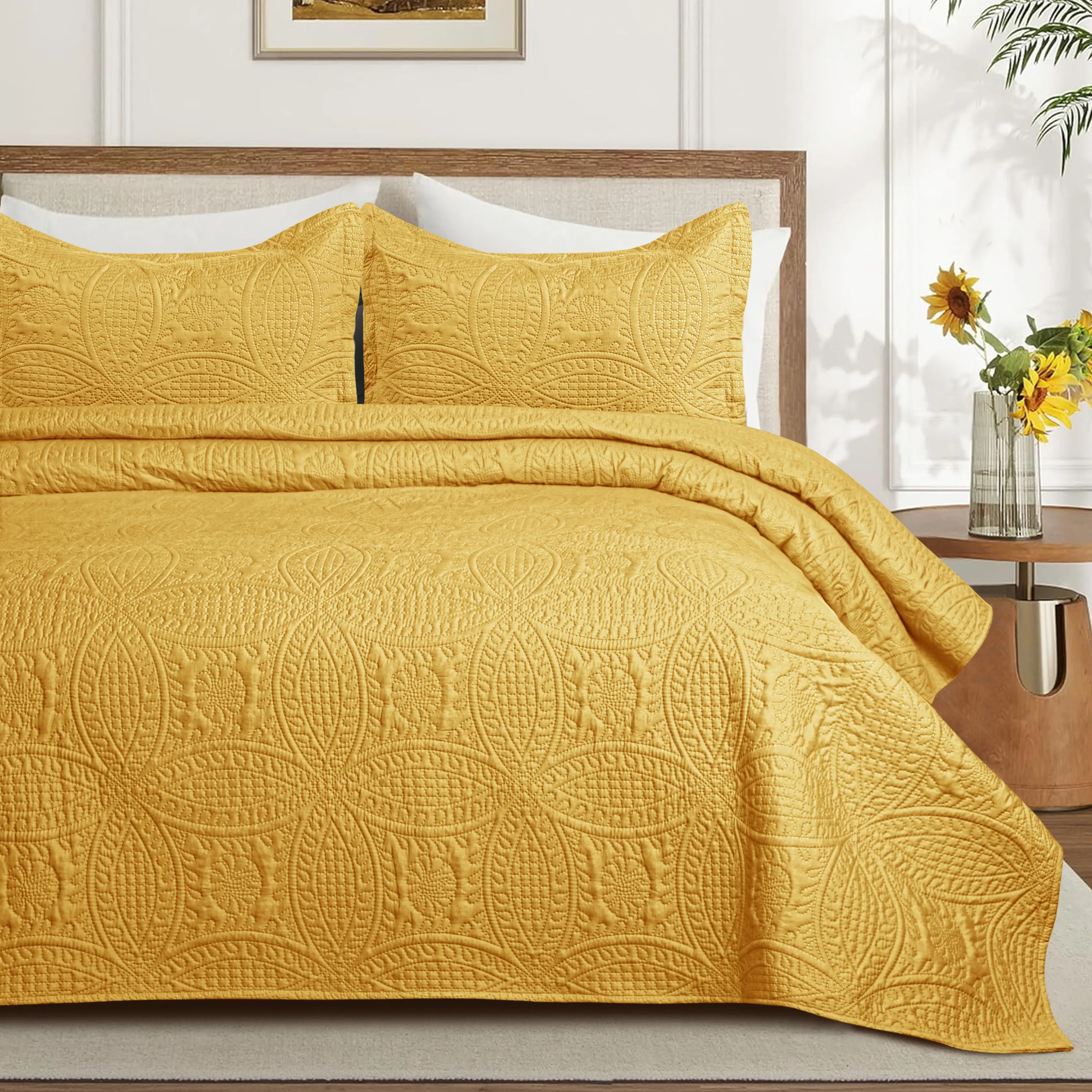 Bedspread for Queen Bed Blue Bedspreads - Soft Bed Summer Lightweight Bedspread Comforter - Modern Style Coin Pattern Coverlet for All Season - 3 Pieces (1 Quilt, 2 Pillow Shams)