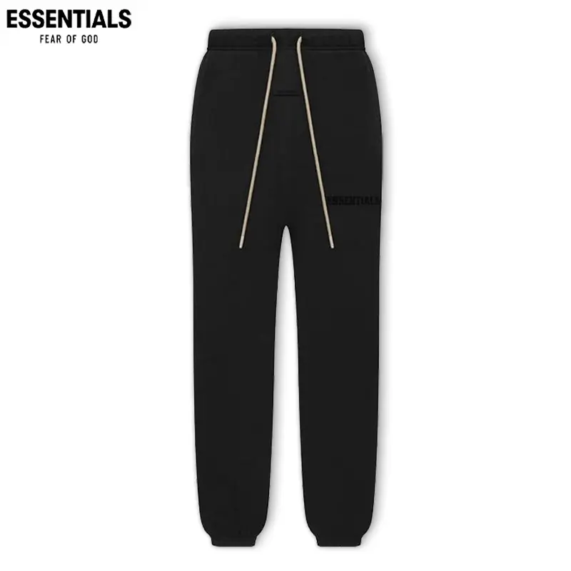 Fear of God Essentials FW23 Sweatpants Men's Jet Black Tonal Logo Fleece Jogger Pants Relaxed Fit Drawstring Casual Streetwear