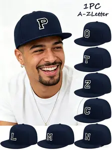 1PC A-Z Letter Embroidered Baseball Cap, Unisex Hip-Hop Street Hat, Fashionable Adjustable Flat Brim Design, Cool Style for All Seasons, Quality Caps