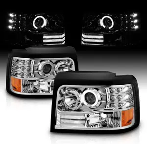 AmeriLite Chrome Projector Halogen Car Headlights Halo For Ford F-150/F-250/Bronco - Passenger and Driver Side, Vehicle Light Assembly, Chrome