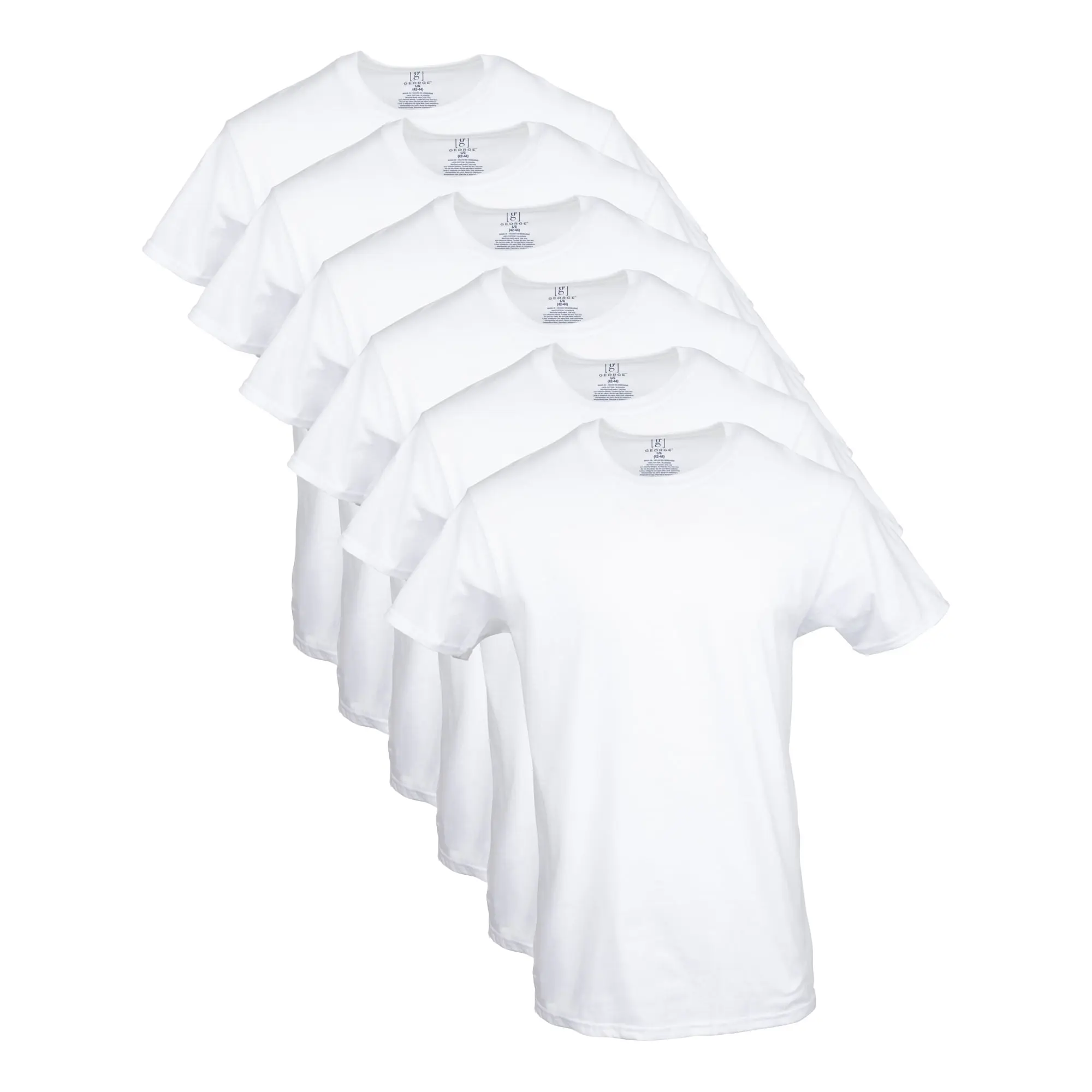 George Men's Crew T-Shirts, 6-Pack WHITE
