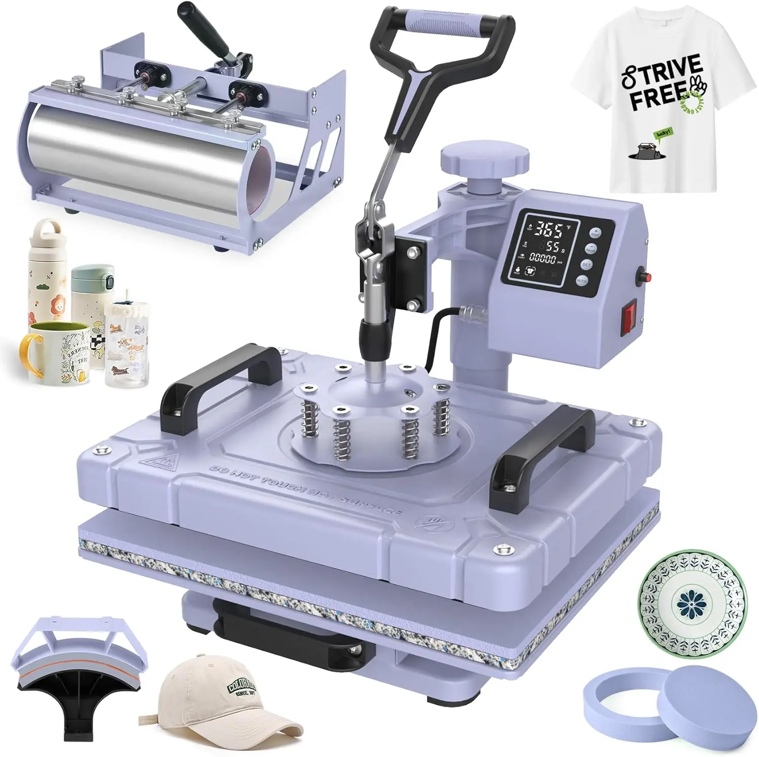 BIERUM 5-in-1 12x15 Inch Swing Away Heat Press Machine, 360° Rotatable Sublimation Transfer Tool for T-Shirts, 30OZ/20OZ Tumblers, Hats, Mugs, Plates, Coasters, Fabric - DIY Specialty Supply