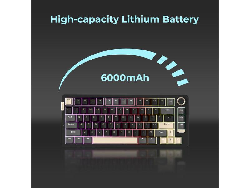 Rosewill NEON S75 Tri-Mode Wireless Gaming Keyboard - Gasket Mount for Superior Typing, 75% Layout with Knob, Hot-Swap, RGB, PBT Keycaps & Blue Switches