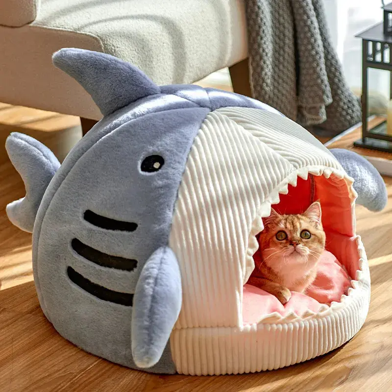 CozyShark Cat Bed - Cotton Fabric, Multi-Size (1+ Small & Large Options), Solid Colors, Breathable, Cooling Sleep, All-Seasons, Modern Decor, Machine Washable Home Pet Nap Spot