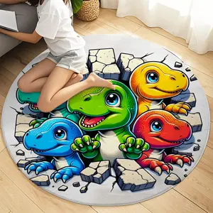 Dinosaur Cartoon Print Round Rug, Animal Printed Rug, Memory Cotton Material, Non-Slip Backing, Absorbent, Soft, Suitable for Living Room, Bedroom, Dining Room, Bathroom