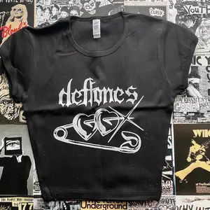Deftones safety pin black crop baby tee
