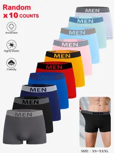 8/10 Pack Random Color Seamless Breathable Stretch Elastic Men's Casual Boxer Shorts, All Seasons Comfortable Underwear, Multiple Sizes XS-Xxxl Available, Underwear Boxers