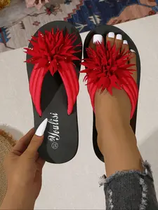 Women's Summer Eva Beach Sandals, Fashion Sequin Floral Decor, One-Piece Slip-On Comfortable, Perfect for Beach Parties and Home Leisure