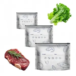 2026 Upgraded Reusable Aluminum Foil Food Storage Bags Thickened Airtight Zip Lock Leakproof Fresh-Keeping Pouches Fridge Organizer with Write Label for Fruit Vegetable Meat Freezer Storage-MM1