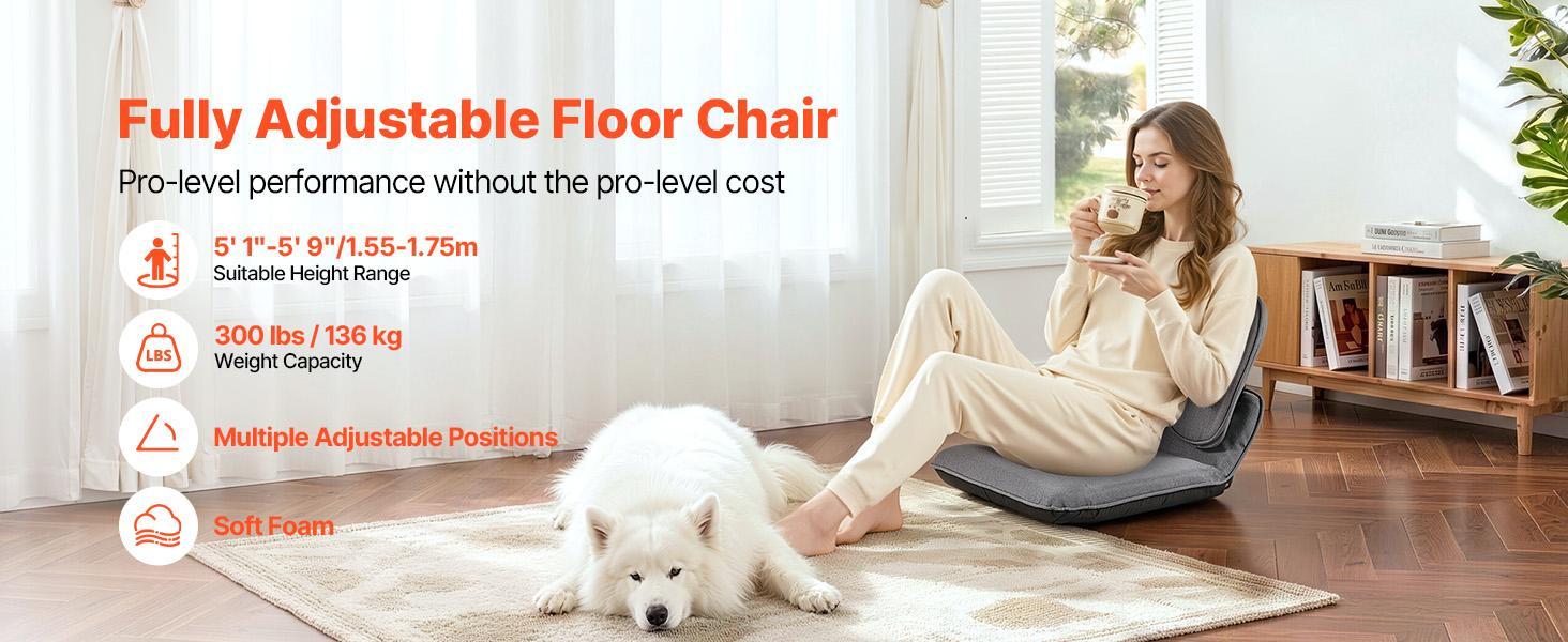VEVOR Floor Chair, 5 Adjustable Positions Folding Floor Gaming Chair with Ergonomic Back Support, Sturdy Metal Frame with Recycled Foam and Linen Fabric, Multifunctional for Reading, Relaxing, Gray VEVOR Floor Chair, 5 Adjustable Positions Folding Floor Gaming Chair with Ergonomic Back Support, Sturdy Metal Frame with Recycled Foam and Linen Fabric, Multifunctional for Reading, Relaxing, Gray