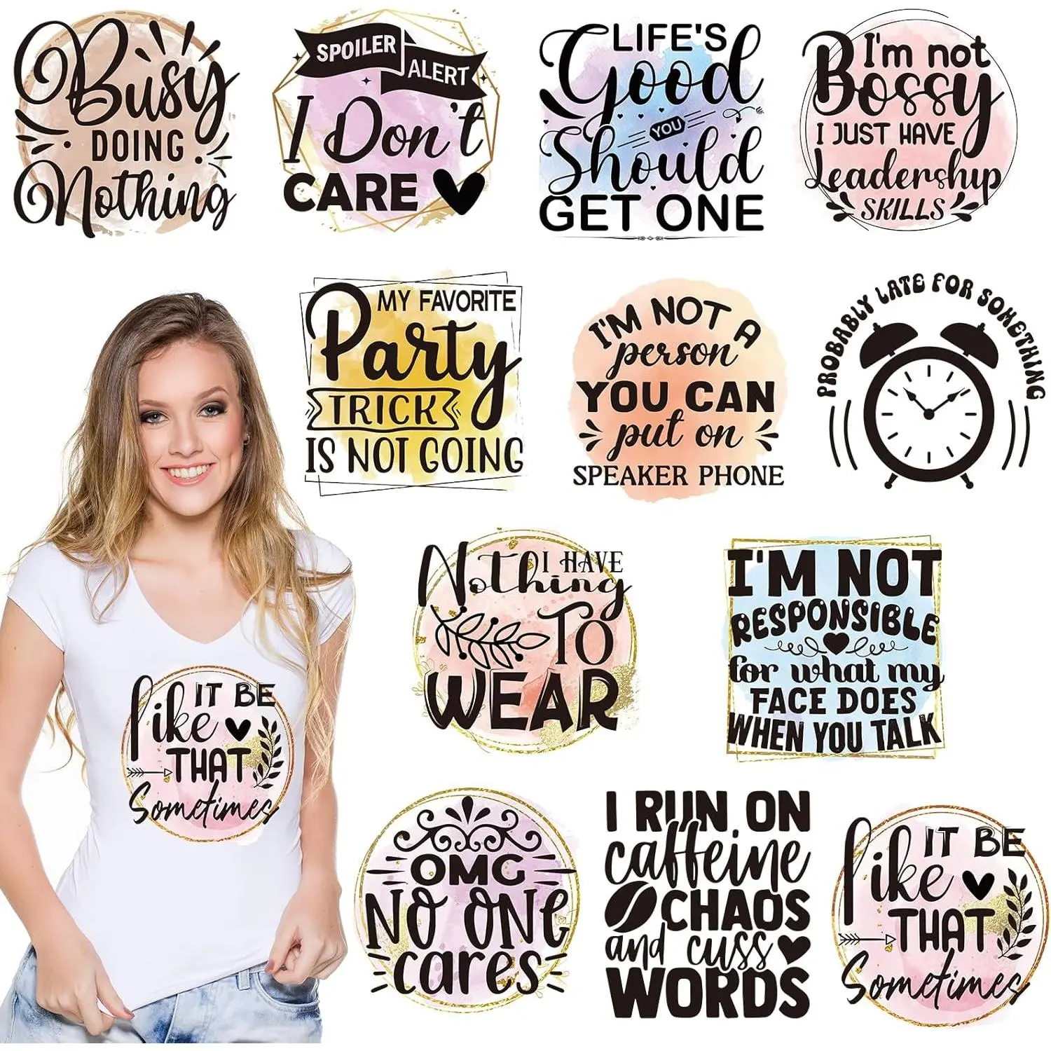 Dazaoratix Sarcastic Iron on Patches - 12 count Funny Heat Transfer Design Stickers Ready to Press Black Humor Joke Shirts Decals for T-Shirts Men Adult Clothes Women DIY Crafts Clothing Hat Decoration